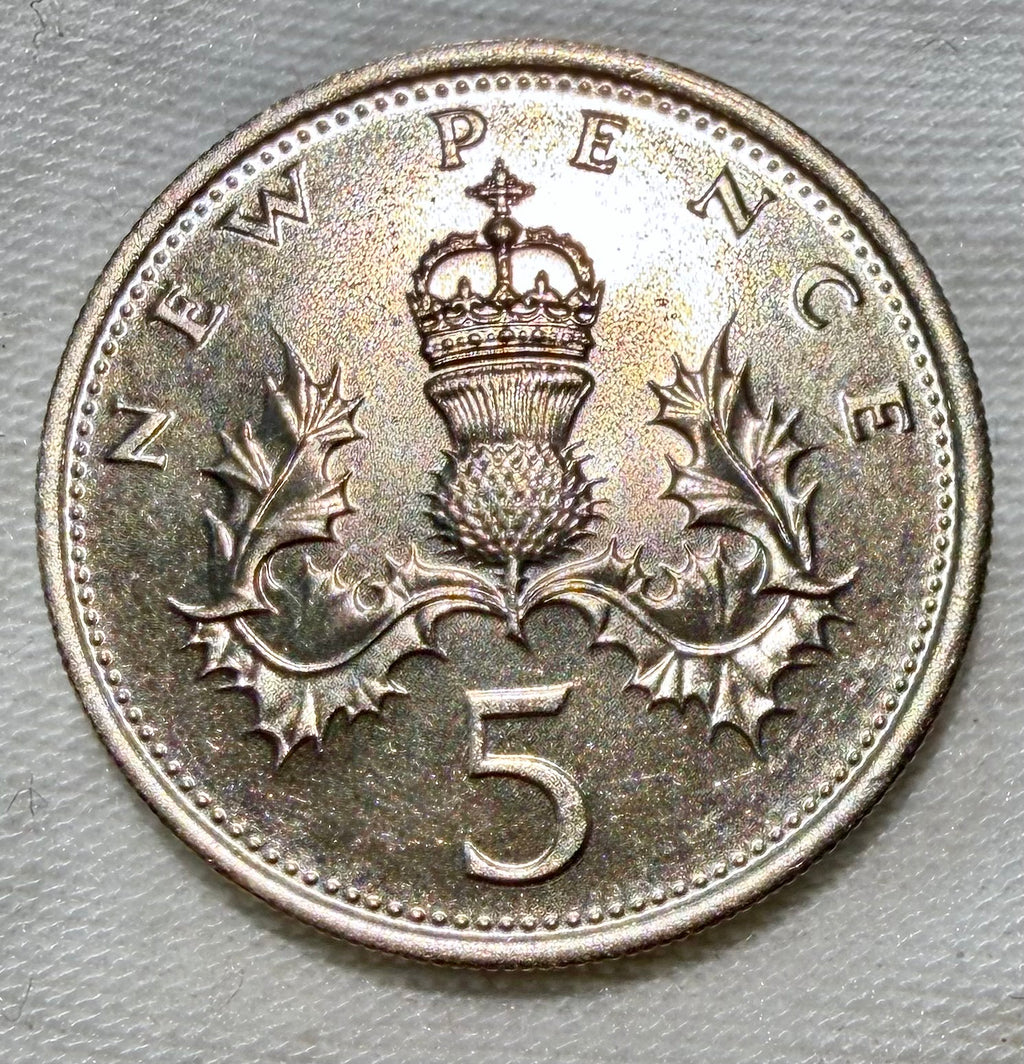 1975 PROOF 5p Crowned Thistle Five Pence Coin