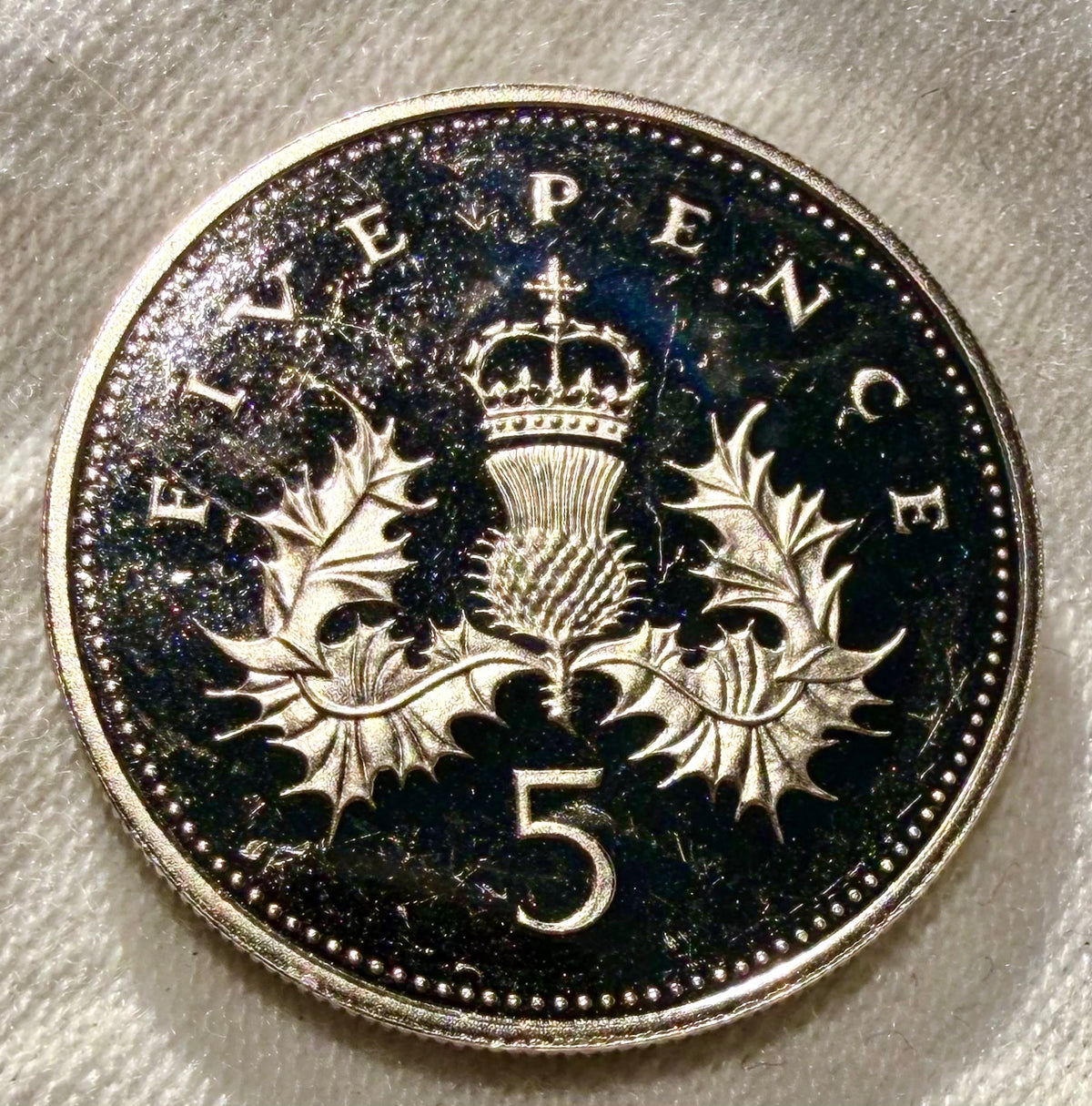1990 PROOF 5p Crowned Thistle Five Pence Coin