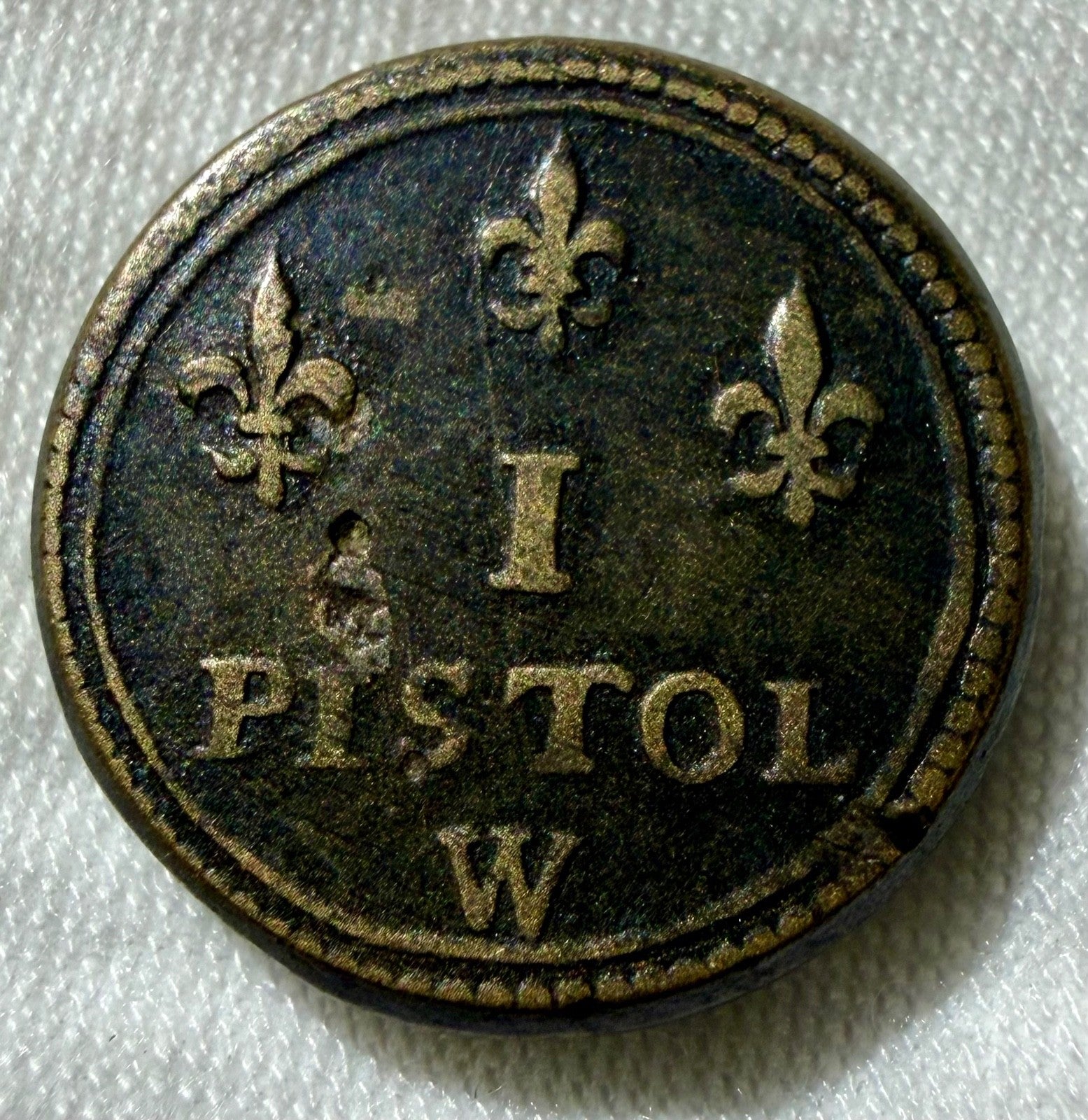 Louis XIV Milled Brass 1 Pistol Coin Weight