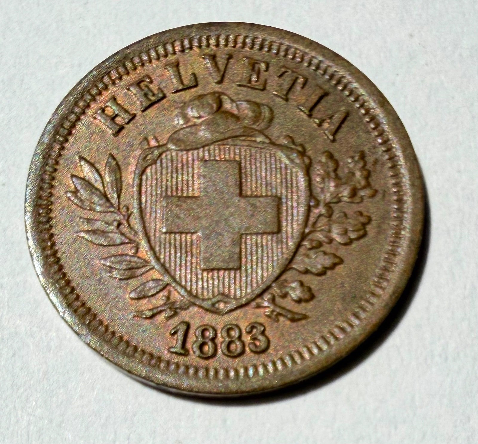 Switzerland 1 Rappen 1883-traces of lustre